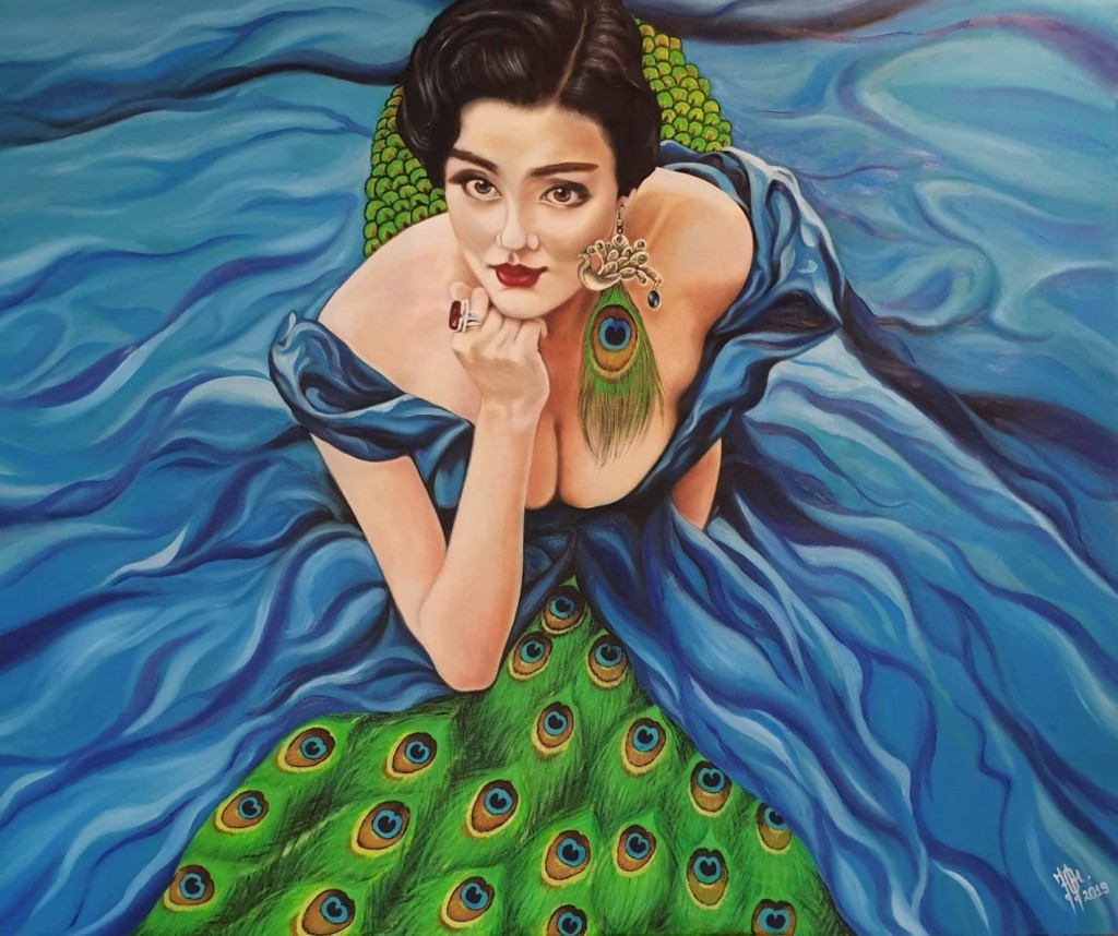 The woman with the Peacock dress